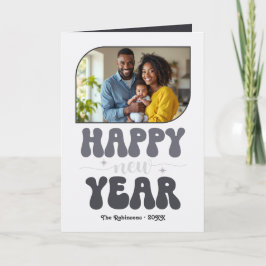 Tarjeta Festiva Silver Night Happy New Year Retro Groovy Photo