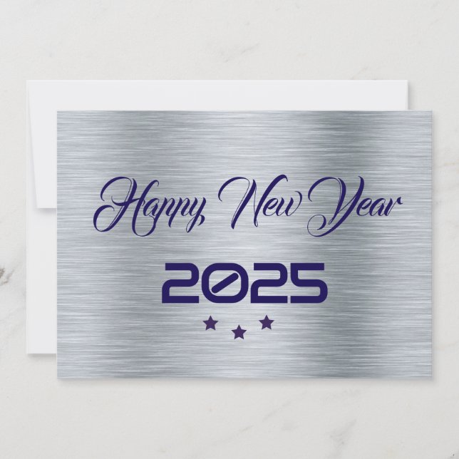 Tarjeta Festiva Silver purple wish card New Year with tree stars (Anverso)