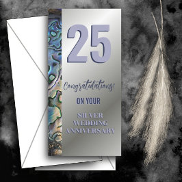 Tarjeta Festiva SILVER SHEEN & PAUA TRIM 25th Anniversary Card
