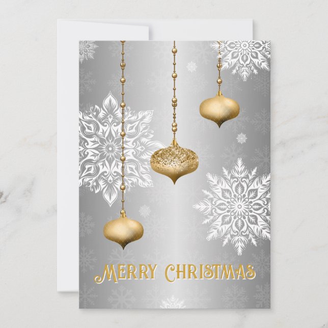 Tarjeta Festiva Silver Snowflake and Ornament Christmas Card (Anverso)
