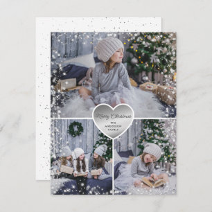 Tarjeta Festiva Silver Sparkly Photo Merry Christmas