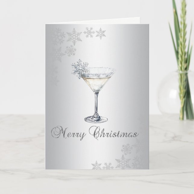 Tarjeta Festiva  Silver Watercolor Christmas Cocktail Snowflakes (Anverso)