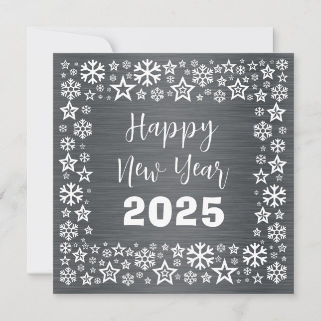 Tarjeta Festiva Silver white Square wish card with golden stars (Anverso)