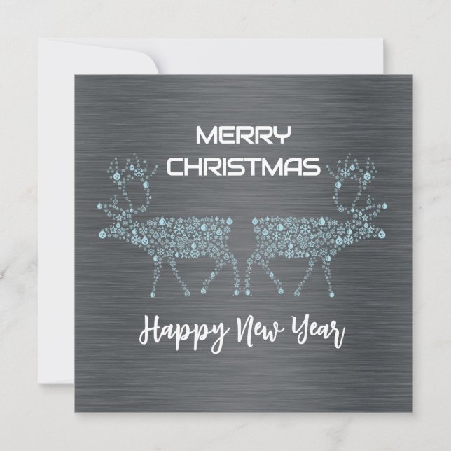 Tarjeta Festiva Silver wish card Christmas new year blue reindeer (Anverso)