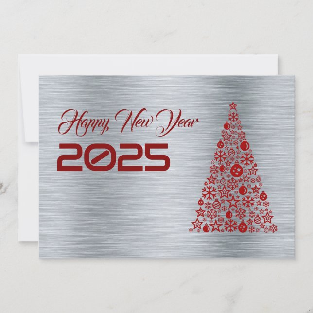 Tarjeta Festiva Silver wish card New Year with christmas tree (Anverso)