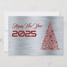 Tarjeta Festiva Silver wish card New Year with christmas tree