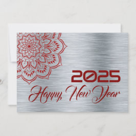 Tarjeta Festiva Silver wish card New Year with mandala