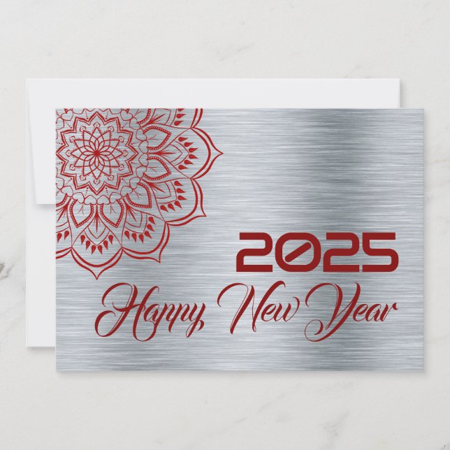 Tarjeta Festiva Silver wish card New Year with mandala (Anverso)