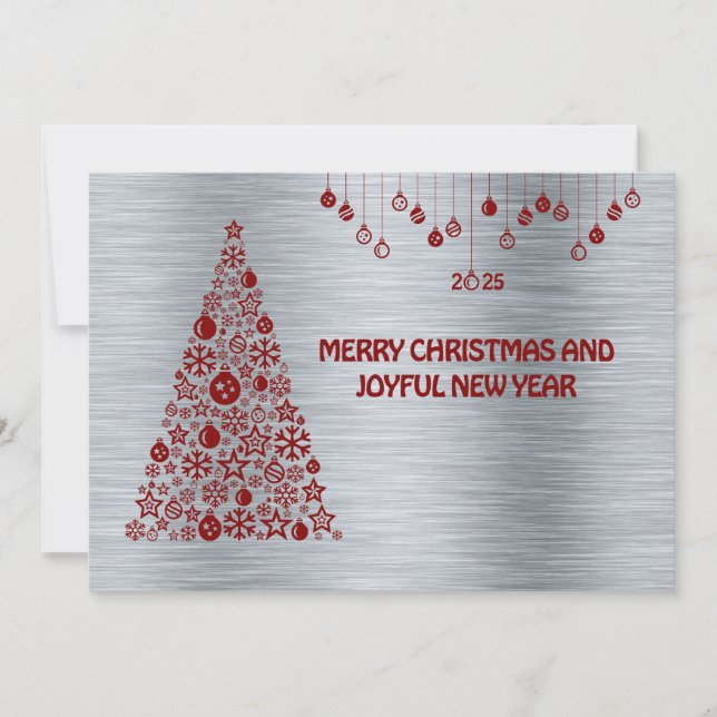 Tarjeta Festiva Silver wish card New Year with tree & balls (Anverso)