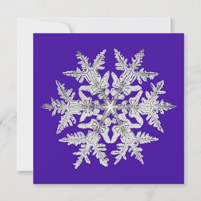 Tarjeta Festiva Silvery Geométrico Snowflake en morado brillante (Anverso)
