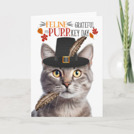 Tarjeta Festiva Silvery Tabby Cat Feline Agradecido por el Día PUR
