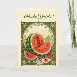 Tarjeta Festiva Simbolismo persa de la sandía de Yalda en el solst
