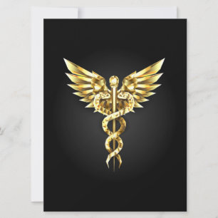 Tarjeta Festiva Símbolo de caduceo poligonal dorado