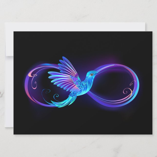 Tarjeta Festiva Símbolo de infinito neón con colibrí brillante (Anverso)