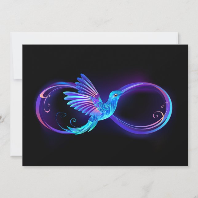 Tarjeta Festiva Símbolo de infinito neón con colibrí brillante (Anverso)