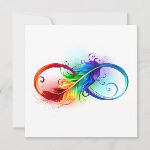 Tarjeta Festiva Símbolo infinito con pluma arco iris