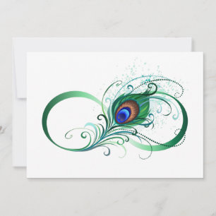 Tarjeta Festiva Símbolo infinito con pluma de pavo real
