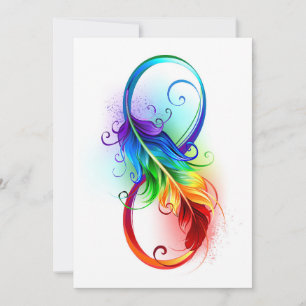 Tarjeta Festiva Símbolo infinito con plumas arcoiris