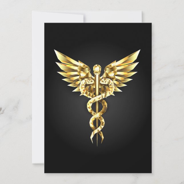 Tarjeta Festiva Símbolo poligonal de oro Caduceus (Anverso)