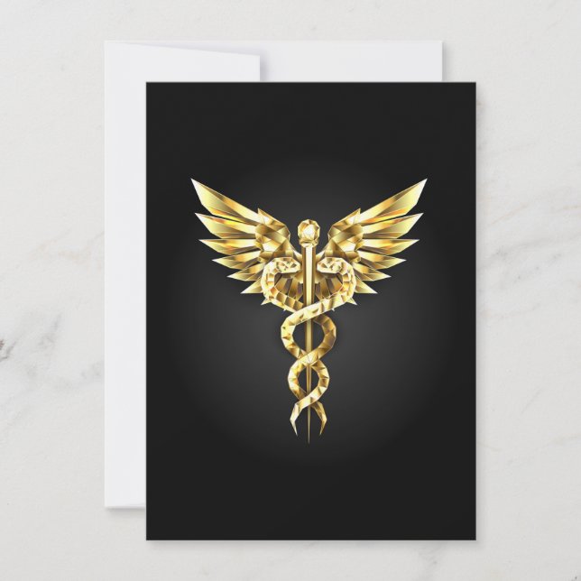 Tarjeta Festiva Símbolo poligonal de oro Caduceus (Anverso)