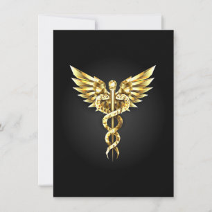 Tarjeta Festiva Símbolo poligonal de oro Caduceus