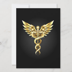 Tarjeta Festiva Símbolo poligonal de oro Caduceus