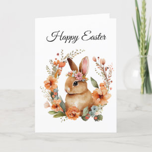 Tarjeta Festiva Simple acuarela Floral Semana Santa Bunny