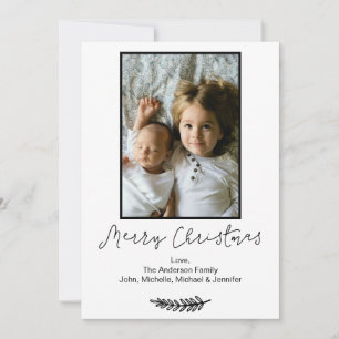 Tarjeta Festiva Simple Black and White Merry Christmas 5X7