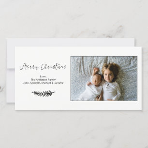 Tarjeta Festiva Simple Black and White Merry Christmas Horizontal