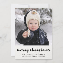 Tarjeta Festiva Simple Black and White Merry Christmas with Photo