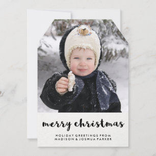 Tarjeta Festiva Simple Black and White Merry Christmas with Photo