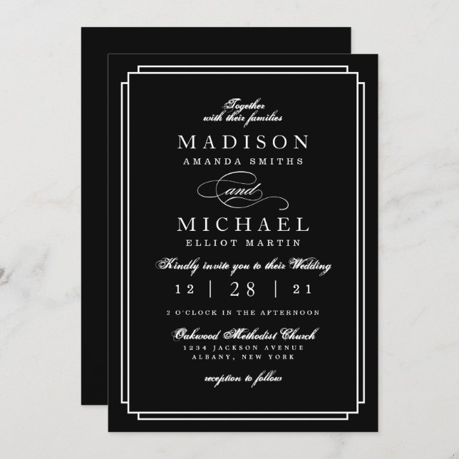 Tarjeta Festiva Simple Black and White Modern Wedding Invitation (Anverso / Reverso)