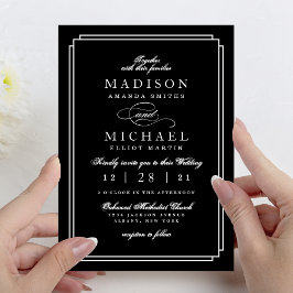 Tarjeta Festiva Simple Black and White Modern Wedding Invitation