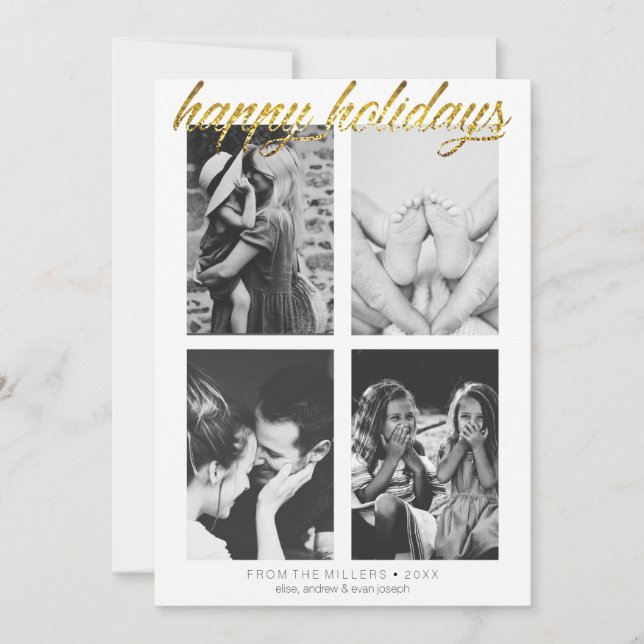 Tarjeta Festiva Simple brillo dorado Foto editable Vacaciones (Anverso)