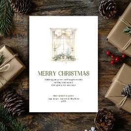Tarjeta Festiva Simple Christmas Window Earthy Gold Minimal Card