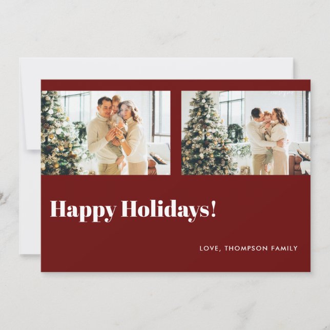Tarjeta Festiva Simple Classic Red Photo Happy Holidays (Anverso)