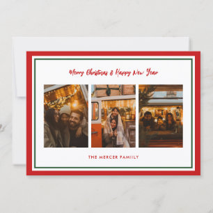 Tarjeta Festiva Simple Colaje de Fotos Navideñas en Rojo y Verde