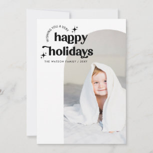 Tarjeta Festiva Simple Cute Retro Groovy Happy Holidays Photo