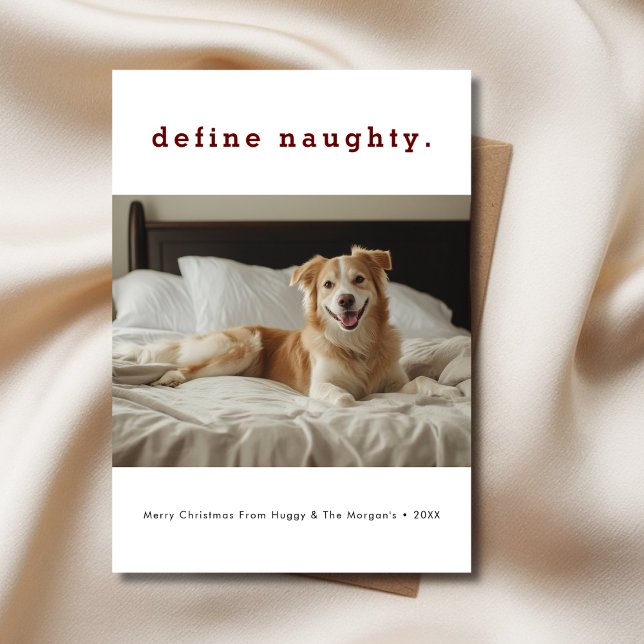 Tarjeta Festiva Simple Define Naughty Funny Navidades Dog Photo (Subido por el creador)