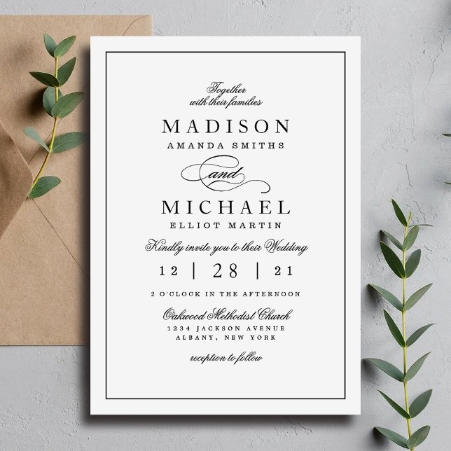 Tarjeta Festiva Simple Elegant Black and White Wedding Invitation (Simple Elegant Black and White Wedding Invitation)