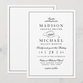 Tarjeta Festiva Simple Elegant Black and White Wedding Invitation