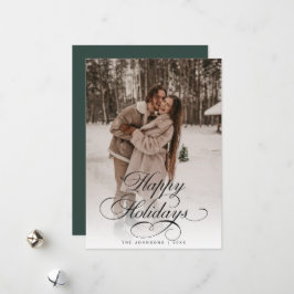 Tarjeta Festiva Simple Elegant Calligraphy Green Christmas Photo