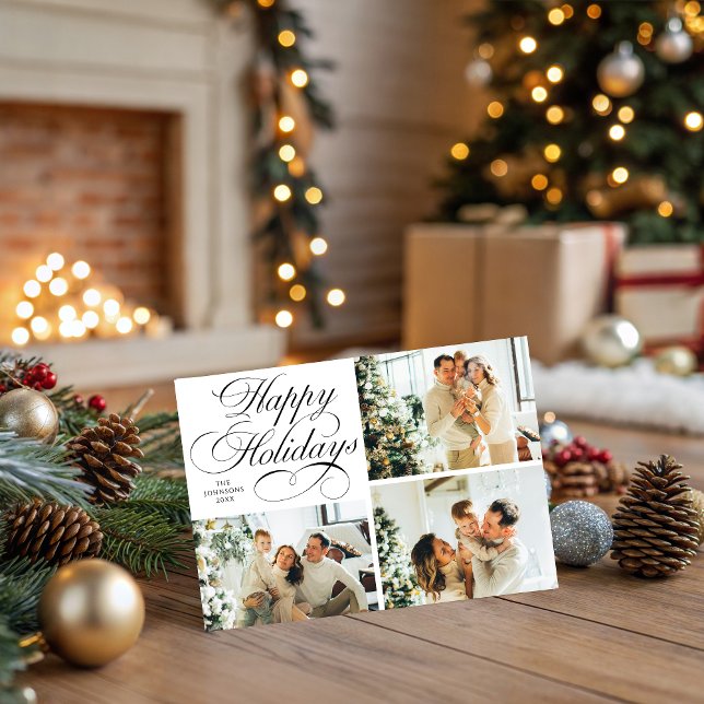 Tarjeta Festiva Simple Elegant Family 3 Photo Collage Christmas (Subido por el creador)