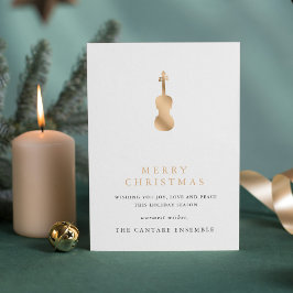 Tarjeta Festiva Simple Elegant Gold Violin Musical Christmas Holid