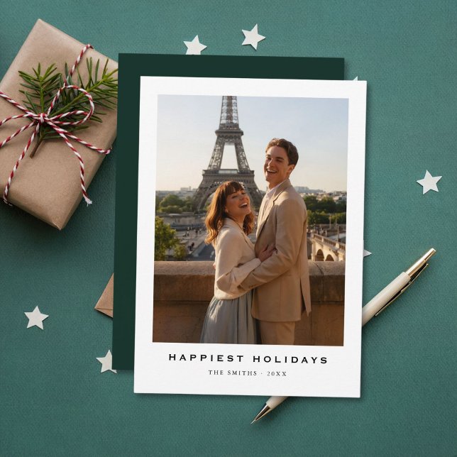 Tarjeta Festiva Simple Elegant Happiest Holidays Newlywed Photo (Subido por el creador)