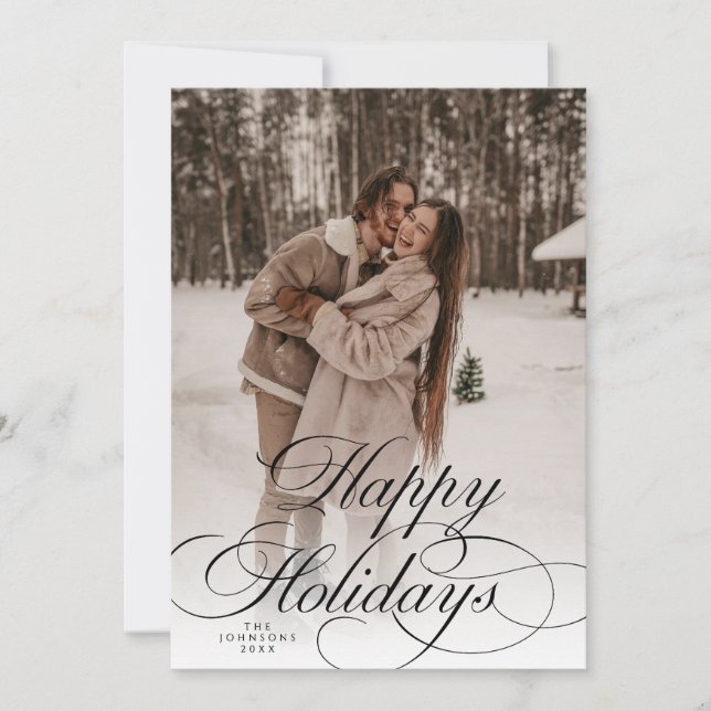 Tarjeta Festiva Simple Elegant Happy Holidays Photo Christmas  (Anverso)