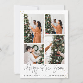 Tarjeta Festiva Simple Elegant Modern Happy New Year Four Photo