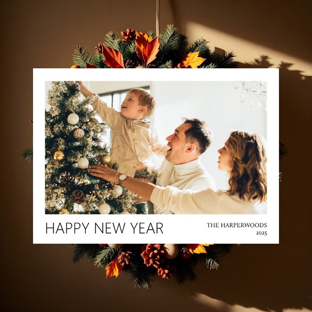Tarjeta Festiva Simple Elegant Modern Happy New Year One Photo (Subido por el creador)