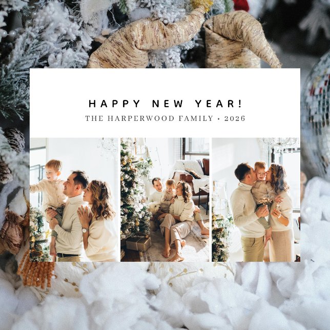 Tarjeta Festiva Simple Elegant Modern Happy New Year Three Photo (Subido por el creador)