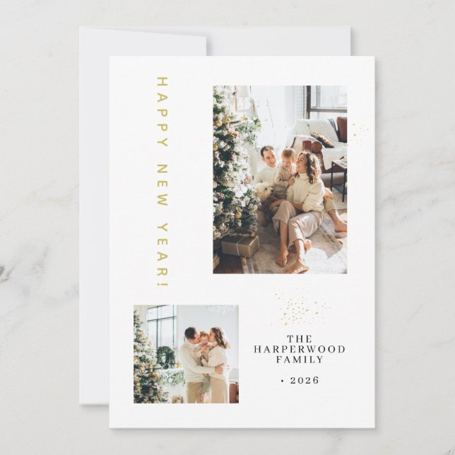 Tarjeta Festiva Simple Elegant Modern Happy New Year Two Photo (Anverso)